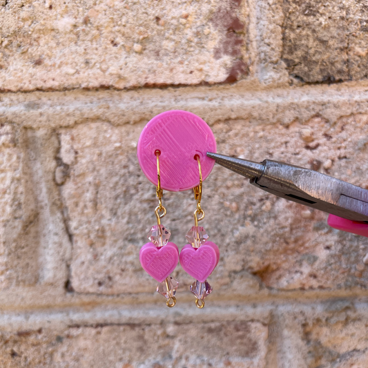 Pink 3D Printed Heart Dangle Earrings