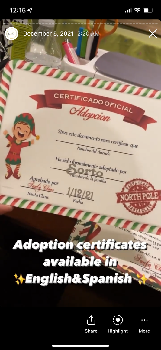 Elf Adoption Certificates